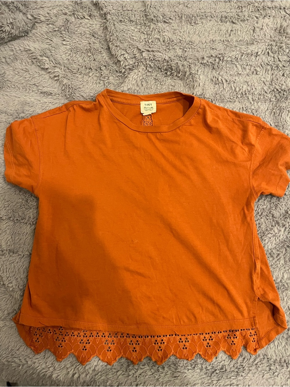 Anthropologie Bright Orange Lace-Hem Crewneck Top